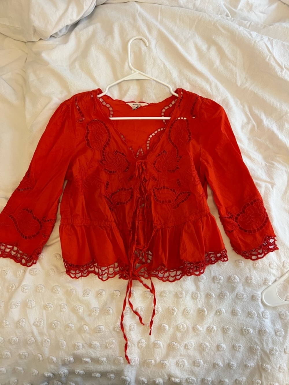 River Island Red Embroidered Tie-Front Peasant Blouse
